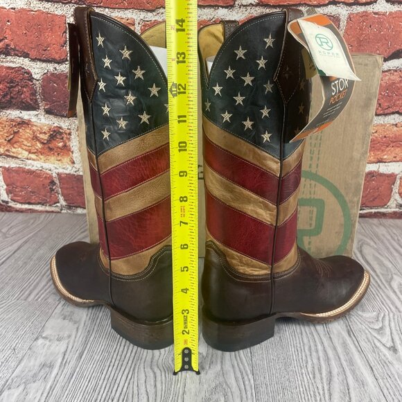 Roper Womens Brown/Red Leather Old Glory Americana Cowboy Boots - Picture 4 of 4